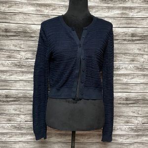 Brooks Brothers Textured Navy Cotton Blend Cropped Cardigan in size Medium